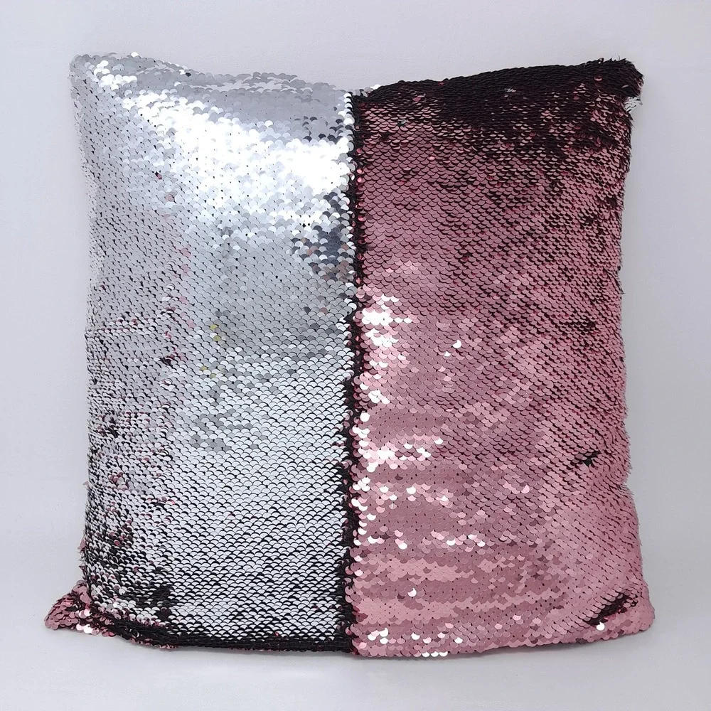 Pink Silver Reversible Sequin Pillow 17x17 Mermaid Flip Color Changing Cushion